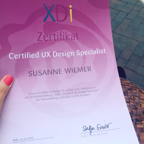 Foto vom Zertifikat 'Xdi (UX Design Specialist)'